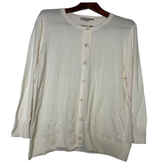Loft Modern Crewneck Ivory Cardigan Womens Large Button Down Sweater Cream - Picture 2 of 12